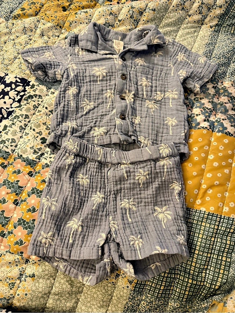 H&M 2-Piece Printed Cotton Set Gray & Yellow Baby 6-9M